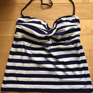 Navy and White Striped Swim Top